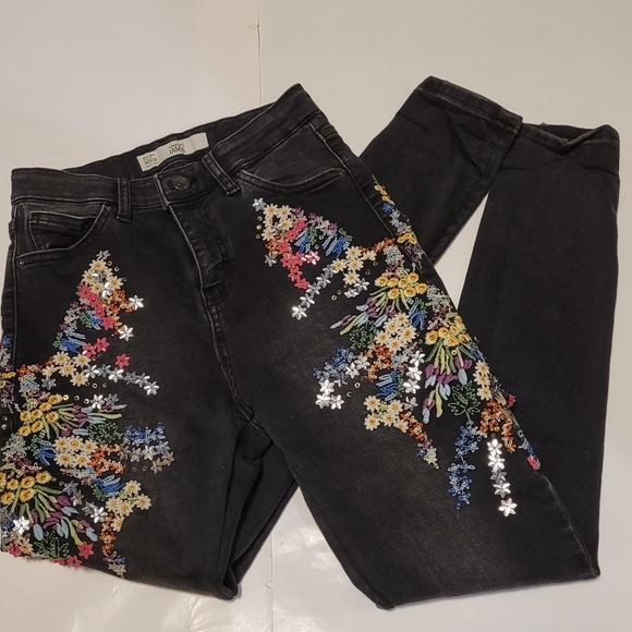 Black Multicolored rainbow beaded embroidery jeans - Picture 1 of 4